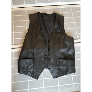 VTG Moto Biker 40" Chest XL 100% Leather Rock Punk Edgy Vest w/ ABATE GA Patch‎